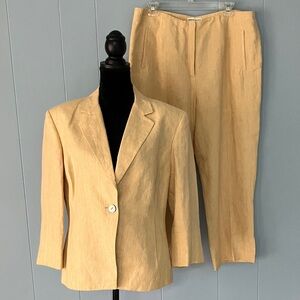 100% Linen Suit Set Butter Yellow Blazer Pants Women’s 16 Valerie Separates